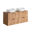 Stellameuble ENSEMBLE MEUBLE SALLE DE BAIN 120 CM AVEC PLAN - 2 VASQUES SMILE ET 2 MEUBLES ADEL OAK* Meuble Sous Lavabo