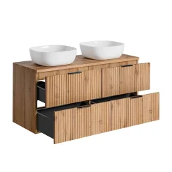 Stellameuble ENSEMBLE MEUBLE SALLE DE BAIN 120 CM AVEC PLAN - 2 VASQUES SMILE ET 2 MEUBLES ADEL OAK* Meuble Sous Lavabo