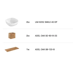 Stellameuble ENSEMBLE MEUBLE SALLE DE BAIN 120 CM AVEC PLAN - 2 VASQUES SMILE ET 2 MEUBLES ADEL OAK* Meuble Sous Lavabo