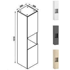 AICA Sanitaire Ensemble meuble salle de Bain 80cm avec colonne et miroir 3 couleurs Chêne Wotan* Ensemble Meuble De Salle De Bains