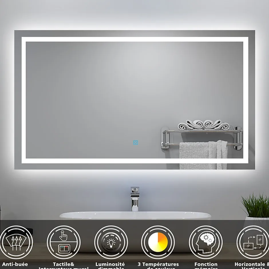AICA Sanitaire Ensemble meuble Salle de Bain 100cm avec colonne et miroir lumineux 3 couleurs blanc* Ensemble Meuble De Salle De Bains