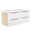 AICA Sanitaire Ensemble Meuble Salle de Bain Suspendu 120cm, Blanc + Chêne, Moderne, Grand Tiroir,