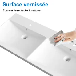 AICA Sanitaire Ensemble Meuble Salle de Bain Suspendu 120cm, Blanc + Chêne, Moderne, Grand Tiroir,