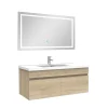 AICA Sanitaire Ensemble meuble Salle de Bain 100cm Chêne Wotan simple vasque + miroir lumineux 3 couleurs + dimmable* Ensemble Meuble De Salle De Bains