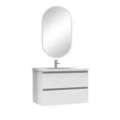 AICA Sanitaire Ensemble meuble Salle de Bain Chêne Wotan 80cm simple vasque + miroir ovale* Ensemble Meuble De Salle De Bains