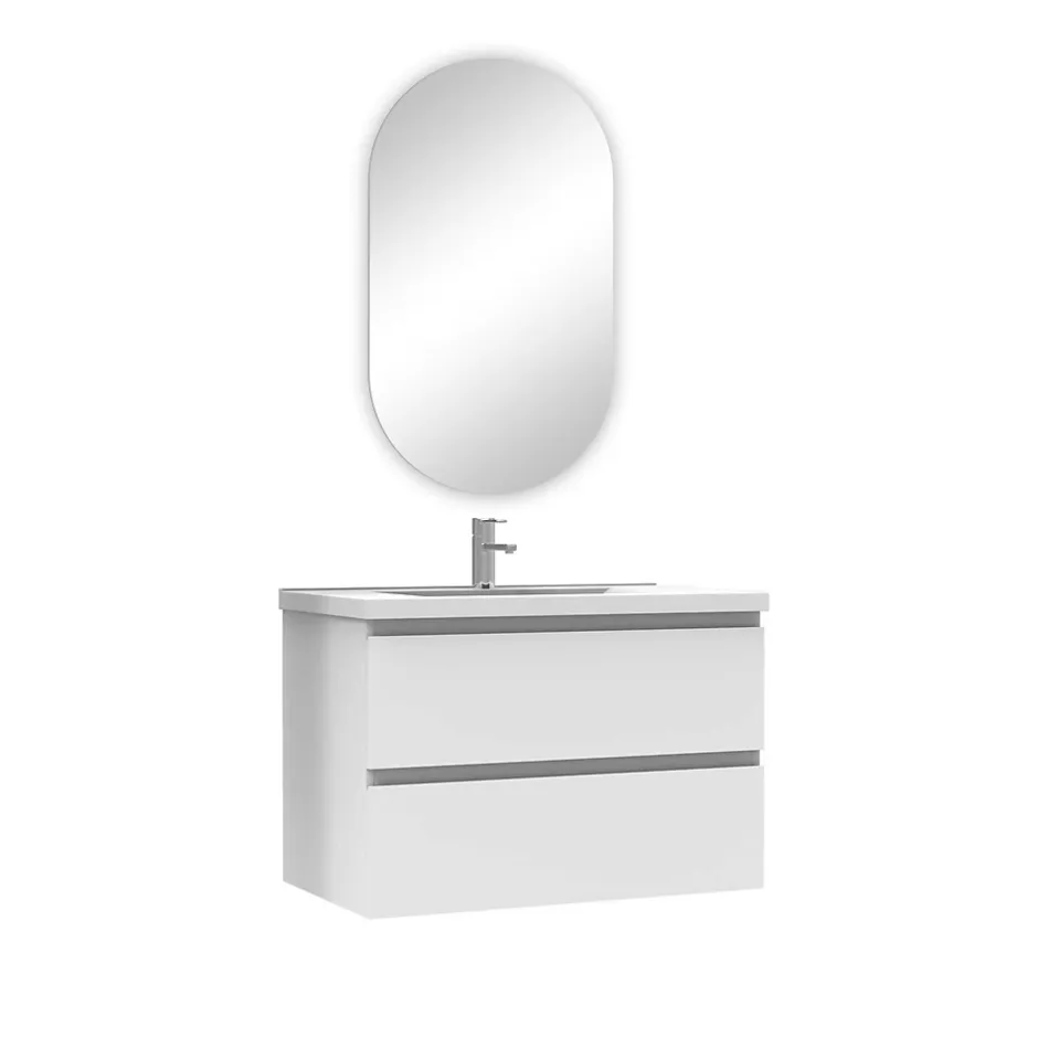 AICA Sanitaire Ensemble meuble Salle de Bain Chêne Wotan 80cm simple vasque + miroir ovale* Ensemble Meuble De Salle De Bains