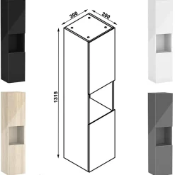 AICA Sanitaire Ensemble meuble salle de bain 100 cm Chêne Wotan brillant avec 2 tiroirs, lavabo céramique simple + colonne haute, suspendu* Ensemble Meuble De Salle De Bains