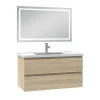 AICA Sanitaire Ensemble meuble Salle de Bain 100cm Chêne Wotan simple vasque et miroir lumineux 3 couleurs et dimmable