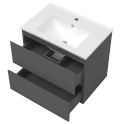 AICA Sanitaire Ensemble meuble Salle de Bain Anthracite 80cm simple vasque + miroir lumineux rond* Ensemble Meuble De Salle De Bains