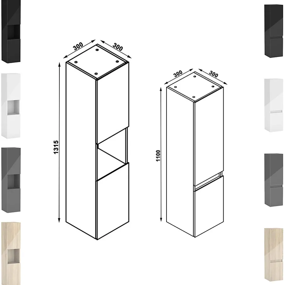 AICA Sanitaire Ensemble meuble salle de bain 100 cm anthracite brillant avec 2 tiroirs, lavabo céramique simple + deux colonnes, suspendu* Ensemble Meuble De Salle De Bains