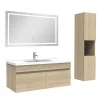 AICA Sanitaire Ensemble meuble salle de bain + vasque + miroir lumineux + colonne 100cm Chêne Wotan