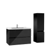 AICA Sanitaire Ensemble meuble salle de bain 80 cm noir brillant avec 2 tiroirs, lavabo céramique simple + colonne, suspendu* Ensemble Meuble De Salle De Bains