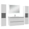AICA Sanitaire Ensemble meuble Salle de Bain 100cm avec colonne + miroir lumineux dimmable blanc
