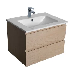 Mob-In Ensemble meuble simple vasque 60cm avec vasque et colonne SORRENTO Décor chêne
