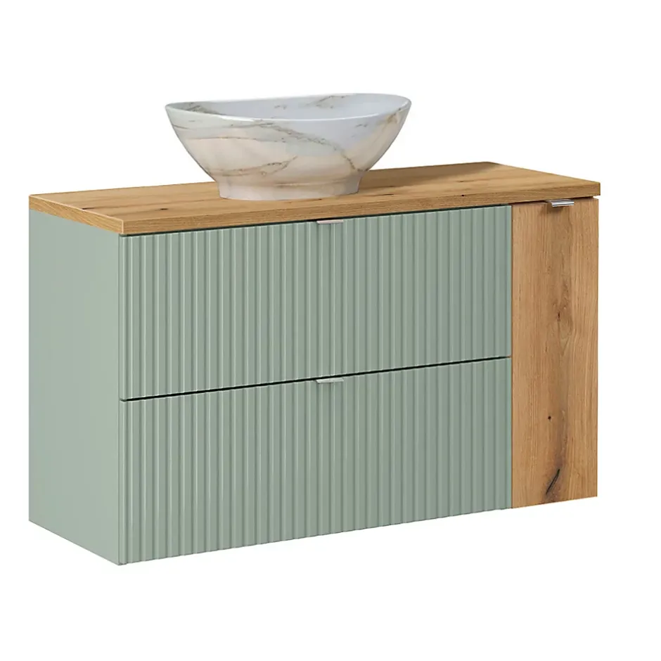 Petits-Meubles Ensemble meuble simple vasque 100cm et colonne Jade Vert et Bois
