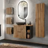 Petits-Meubles Ensemble meuble simple vasque 80cm 2 niches miroir LED colonne et 3 armoires murales Gaia Bois et Noir - Vasque Noir