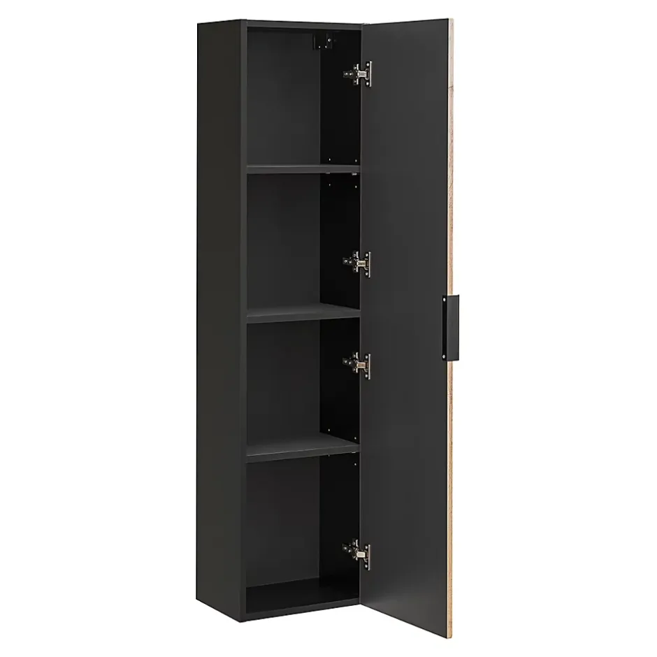 Petits-Meubles Ensemble meuble simple vasque 80cm 2 niches miroir LED colonne et 3 armoires murales Gaia Bois et Noir - Vasque Noir