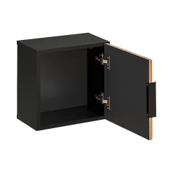 Petits-Meubles Ensemble meuble simple vasque 80cm 2 niches miroir LED colonne et 3 armoires murales Gaia Bois et Noir - Vasque Noir