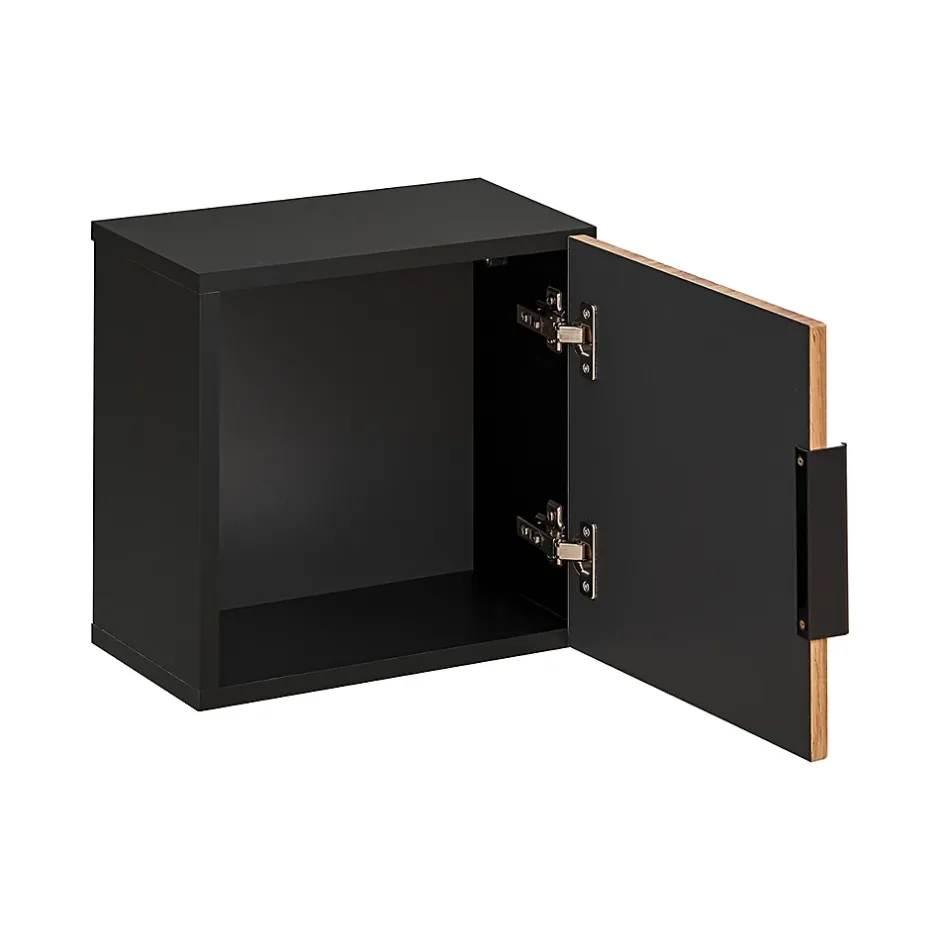Petits-Meubles Ensemble meuble simple vasque 80cm 2 niches miroir LED colonne et 3 armoires murales Gaia Bois et Noir - Vasque Noir