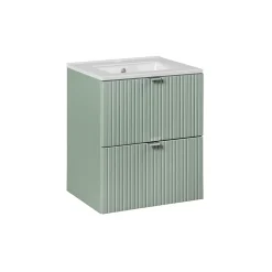 Petits-Meubles Ensemble meuble simple vasque encastree 50cm 2 tiroirs et colonne Jade Vert et Bois* Ensemble Meuble De Salle De Bains