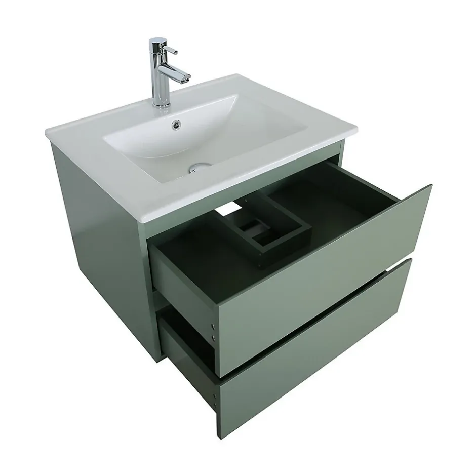 Mob-In Ensemble meuble simple vasque SORRENTO 60 cm + robinet + miroir + Colonne