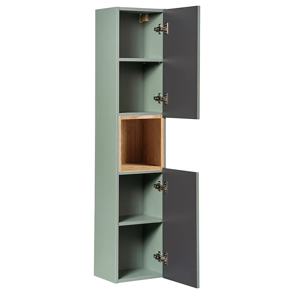 Petits-Meubles Ensemble meuble simple vasque encastree 60cm 2 tiroirs et colonne Jade Vert et Bois