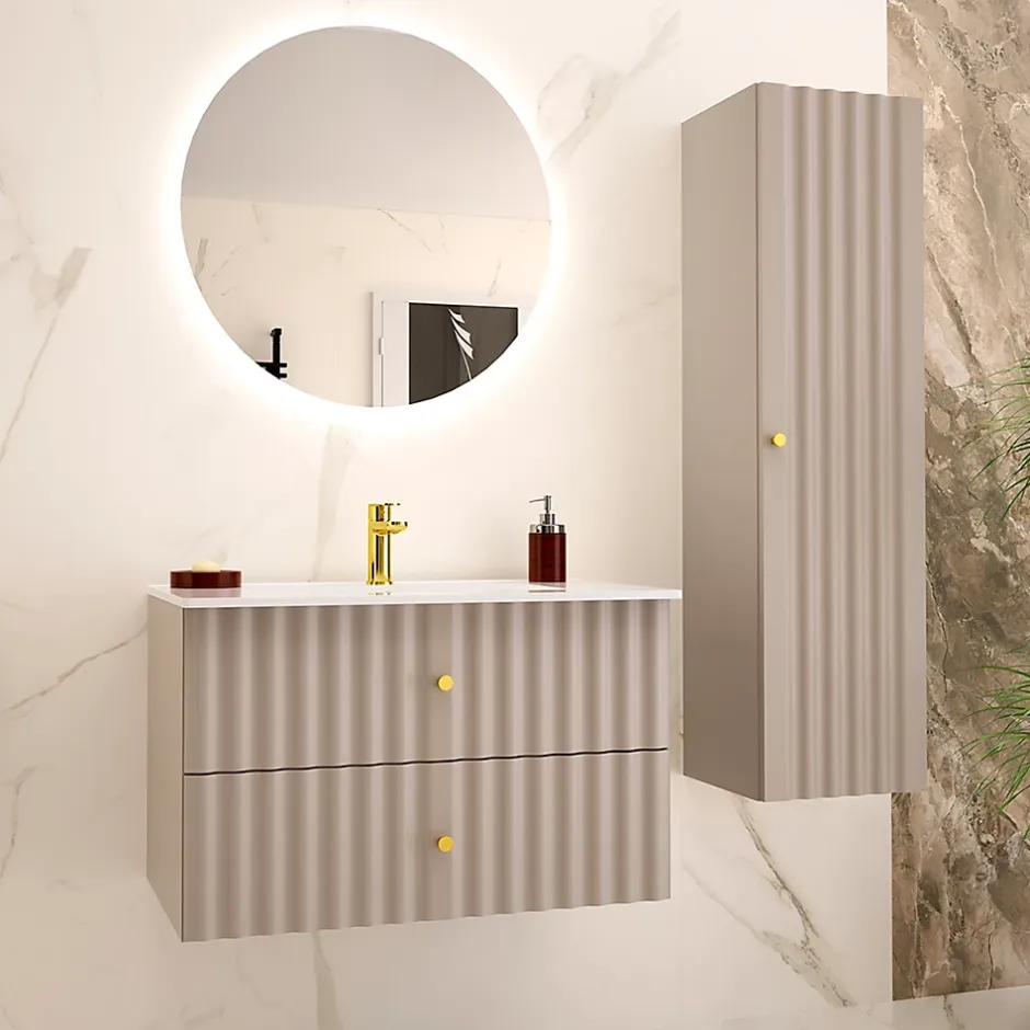 Petits-Meubles Ensemble meuble simple vasque encastree 80cm et colonne Izae Cachemire* Ensemble Meuble De Salle De Bains