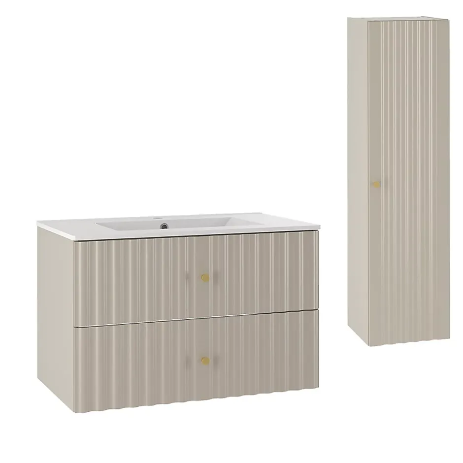 Petits-Meubles Ensemble meuble simple vasque encastree 80cm et colonne Izae Cachemire* Ensemble Meuble De Salle De Bains