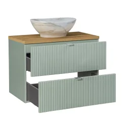 Petits-Meubles Ensemble meuble simple vasque 80cm 2 tiroirs et colonne Jade Vert et Bois