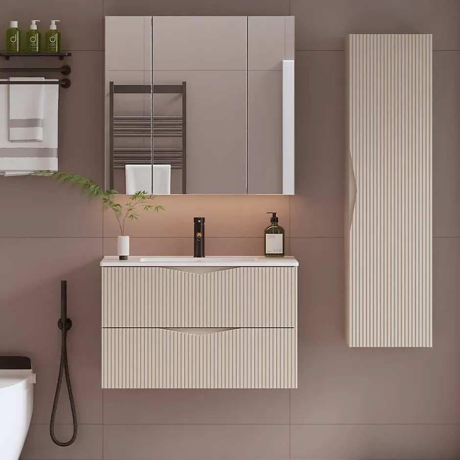 Petits-Meubles Ensemble meuble simple vasque encastree 80cm et colonne Tao Cachemire