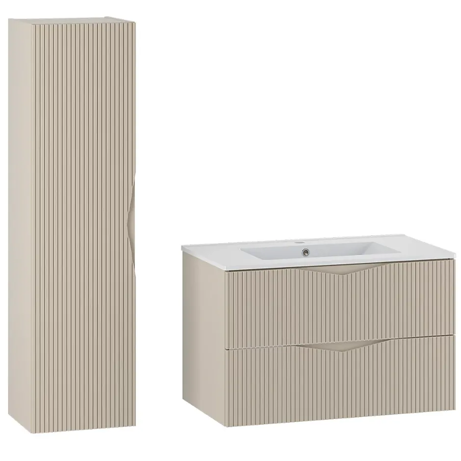 Petits-Meubles Ensemble meuble simple vasque encastree 80cm et colonne Tao Cachemire