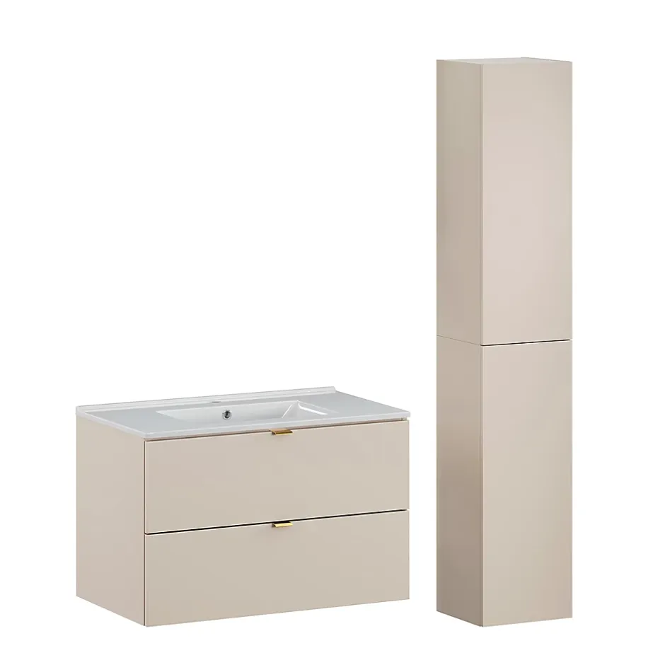 Petits-Meubles Ensemble meuble simple vasque encastree 80cm et colonne Azel Cachemire