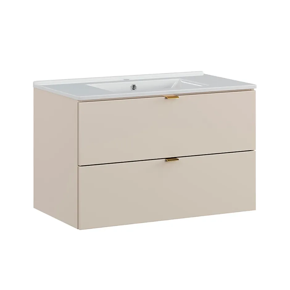 Petits-Meubles Ensemble meuble simple vasque encastree 80cm et colonne Azel Cachemire