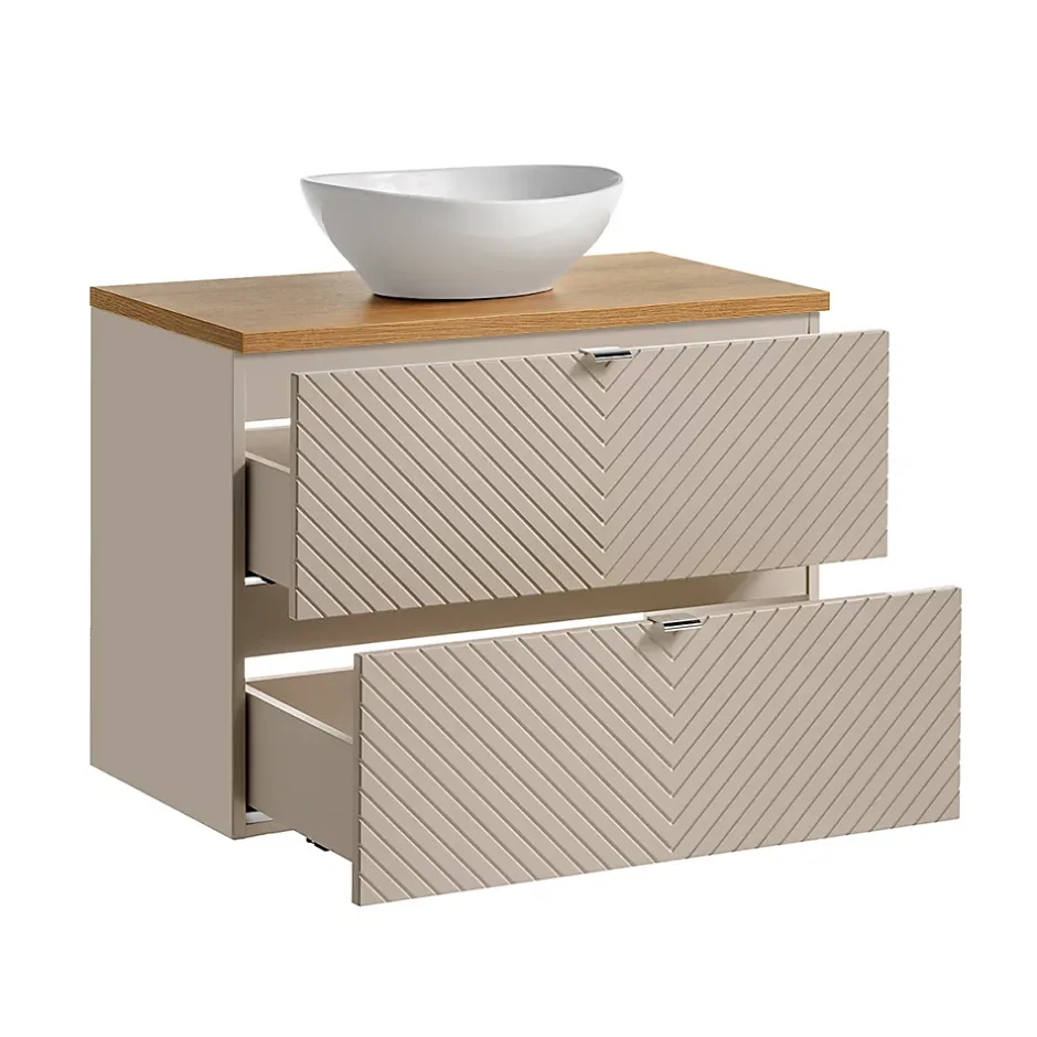 Petits-Meubles Ensemble meuble simple vasque 80cm 2 tiroirs et colonne Manoa Cachemire et Bois* Ensemble Meuble De Salle De Bains