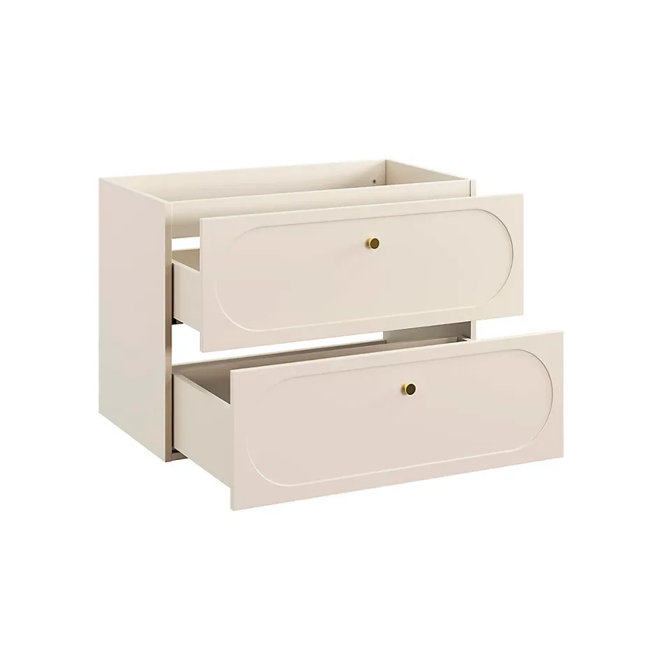 Petits-Meubles Ensemble meuble simple vasque encastree 80cm et colonne Sanae Beige sable