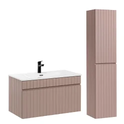 Petits-Meubles Ensemble meuble simple vasque encastree 80cm et colonne Zelie Rose