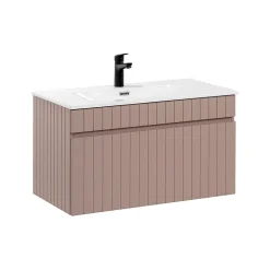 Petits-Meubles Ensemble meuble simple vasque encastree 80cm et colonne Zelie Rose