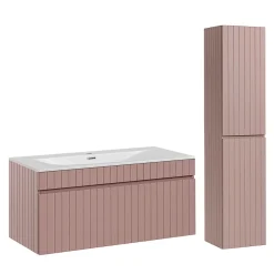 Petits-Meubles Ensemble meuble simple vasque encastree 100cm et colonne Zelie Rose