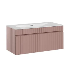 Petits-Meubles Ensemble meuble simple vasque encastree 100cm et colonne Zelie Rose