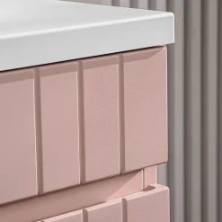 Petits-Meubles Ensemble meuble simple vasque encastree 100cm et colonne Zelie Rose