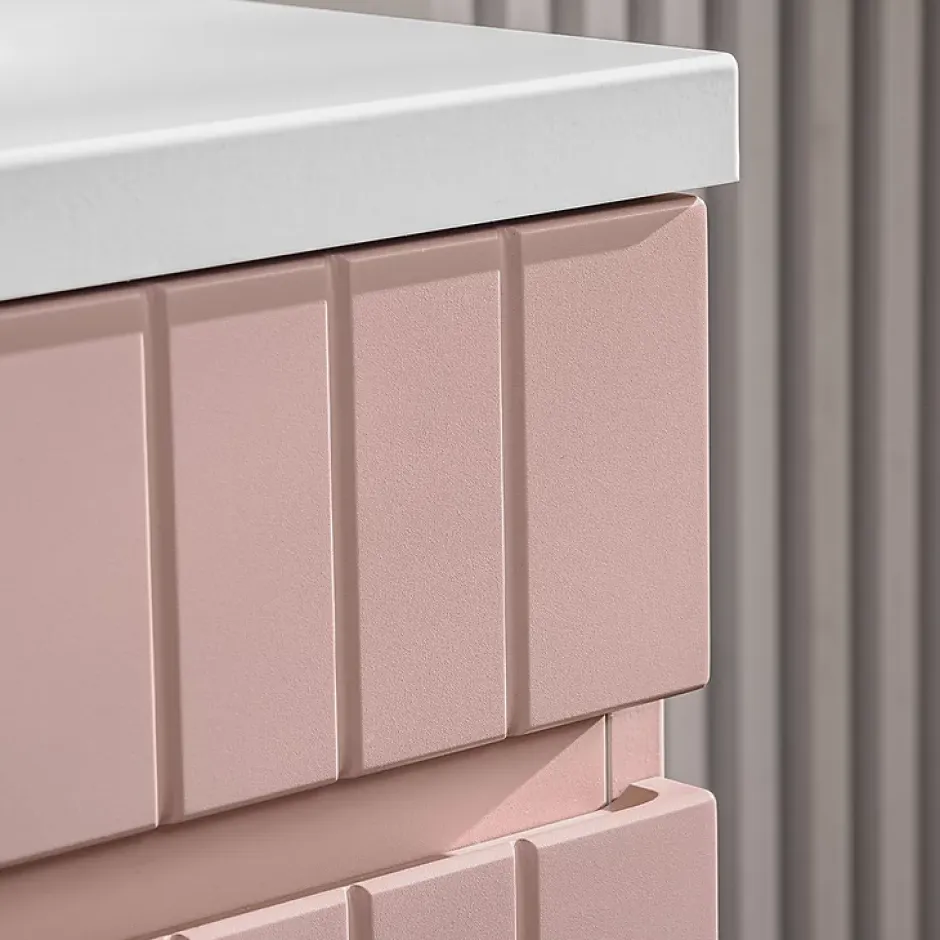 Petits-Meubles Ensemble meuble simple vasque encastree 100cm et colonne Zelie Rose