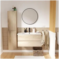 Mob-In Ensemble meuble simple vasque SORRENTO 80cm avec plan céramique, robinet, miroir et colonne* Ensemble Meuble De Salle De Bains