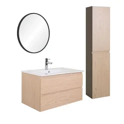Mob-In Ensemble meuble simple vasque SORRENTO 80cm avec plan céramique, robinet, miroir et colonne* Ensemble Meuble De Salle De Bains