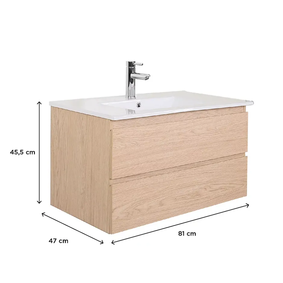 Mob-In Ensemble meuble simple vasque SORRENTO 80cm avec plan céramique, robinet, miroir et colonne* Ensemble Meuble De Salle De Bains