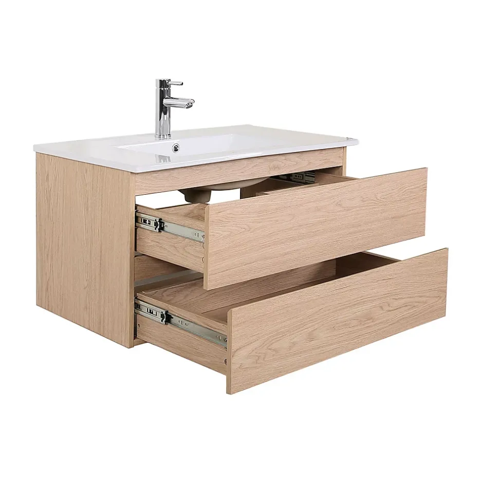 Mob-In Ensemble meuble simple vasque SORRENTO 80cm avec plan céramique, robinet, miroir et colonne* Ensemble Meuble De Salle De Bains
