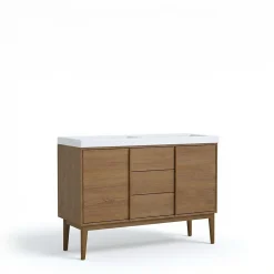 GoodHome Ensemble meuble sous vasque placage bois Kabayan + plan double vasque résine blanc Mila l.120 cm