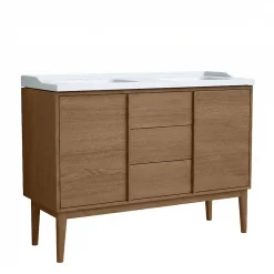 GoodHome Ensemble meuble sous vasque placage bois Kabayan + plan double vasque céramique blanc Lana l.120 cm* Meuble Vasque