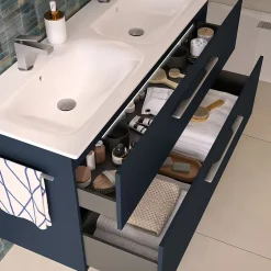 Geberit Ensemble meuble sous vasque l.55 cm blanc + vasque céramique Selva* Meuble Vasque