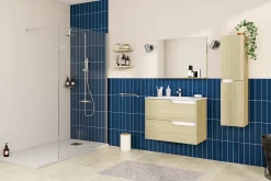 Ensemble meuble sous-vasque 2 tiroirs l. 80 cm + plan vasque + miroir, décor bois, Tolima
