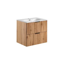 Stellameuble ENSEMBLE MEUBLE VASQUE 60 CM AVEC CéRAMIQUE SKY FINITION CHêNE WOTAN ADEL OAK* Meuble Sous Lavabo